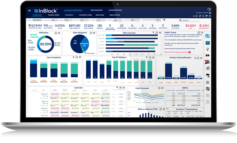 InBlock Trade finance dashboard screenshot on laptop